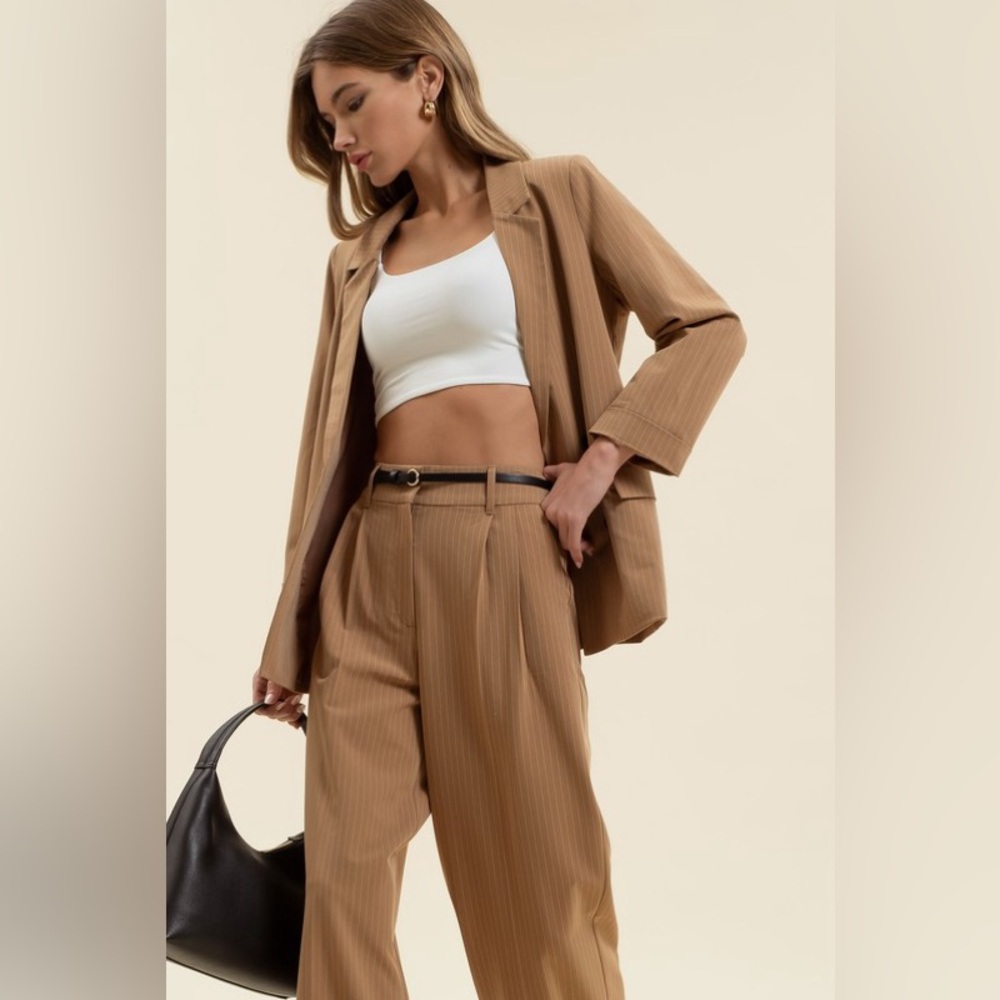 99. Double Breasted Stripe Blazer in Taupe